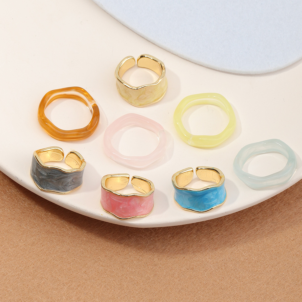 Retro Color Drip Irregular Enamel Resin Ring Wholesale display picture 3