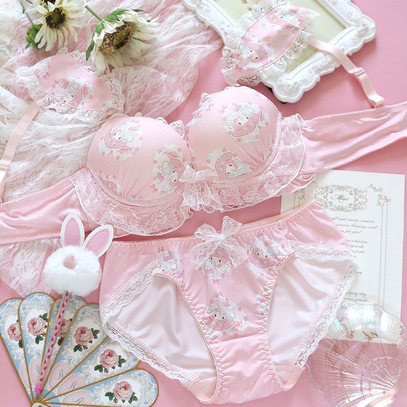 New Japanese-Style Soft Girl Sweet Lingerie Set for Women, Cute Small Chest, Push-Up, Anti-Sagging, Wireless, Comfortable Bra Set