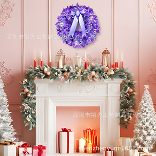 Cross-Border Christmas New Christmas Wreath Flocking Bow Garland Hanging Decoration Fireplace Source Christmas Decoration Pendant