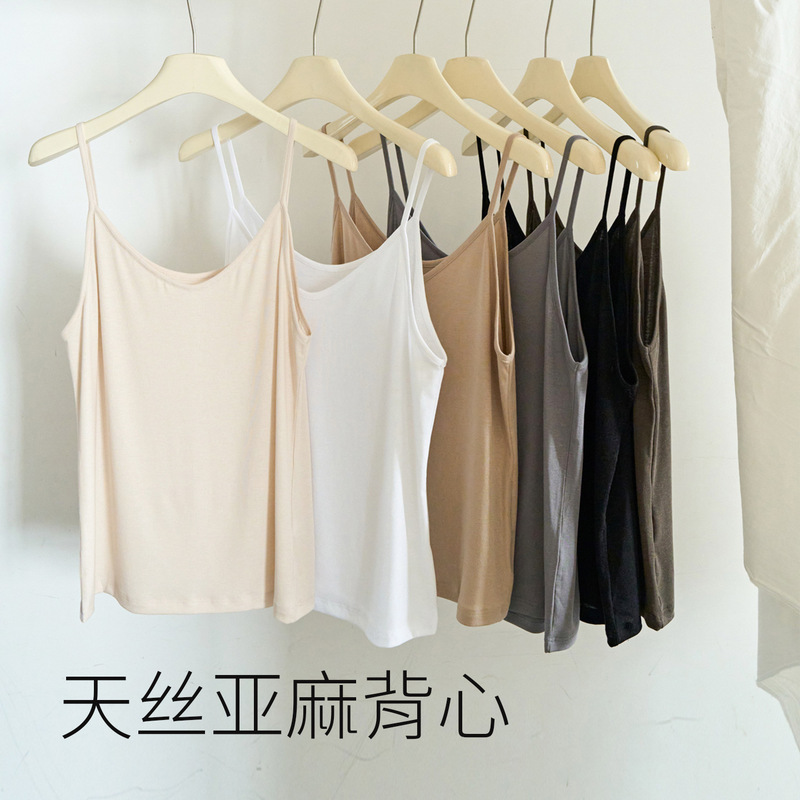 Tencel Linen Camisole for Women, Loose Fit, Solid Color, Casual Old Money Style, Sleeveless Thin Top Tencel Linen Camisole for Women, Loose Fit, Solid Color, Casual Old Money Style, Sleeveless Thin Top