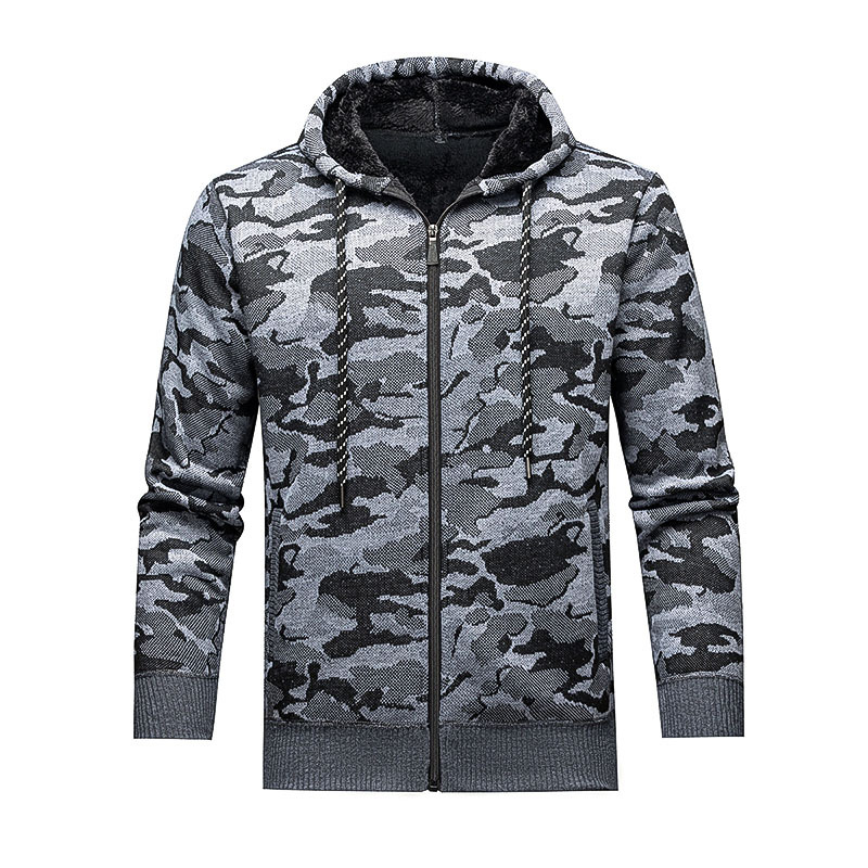 Comercio exterior otoño y invierno nuevo suéter de hombre chaqueta de camisa de punto gruesa cardigan casual chaqueta impresa de camuflaje con capuzas