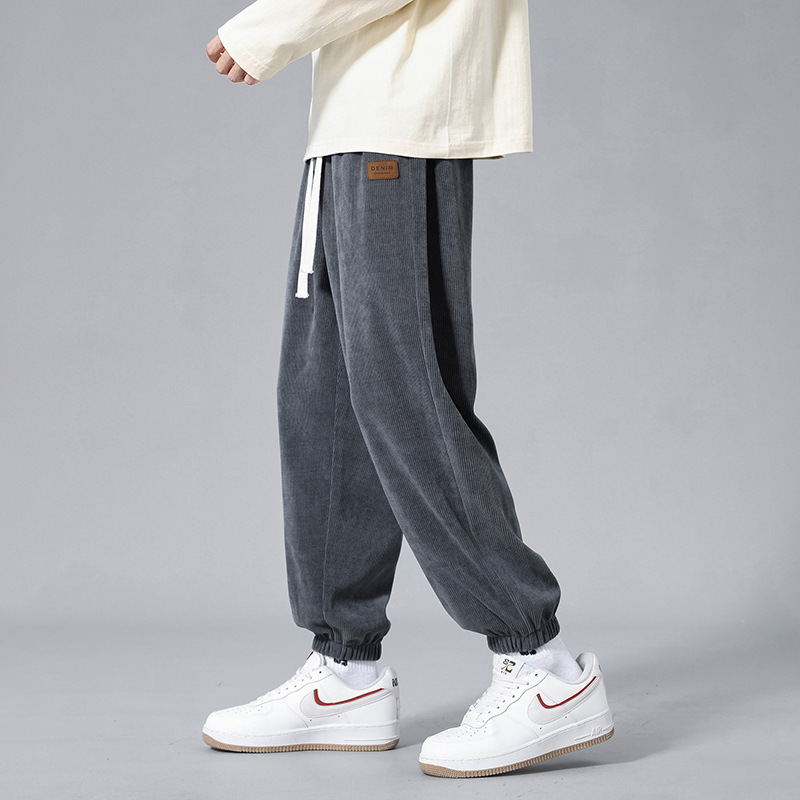 束腳休閒褲男秋冬季燈芯絨褲子2024新款男生復古百搭寬鬆運動長褲