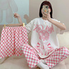 Summer cartoon pijama, shorts, trousers, set, with short sleeve, 3 piece set