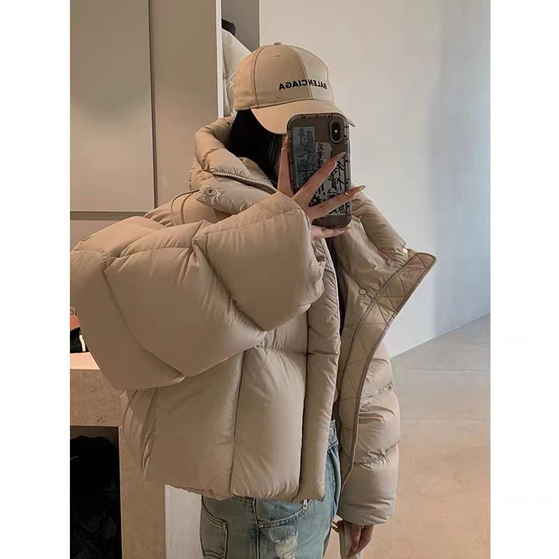 Puff Short down Jacket for Women 2025 Winter New American Kendall Bread Jacket Hello Coffee Color Hooded Jacket