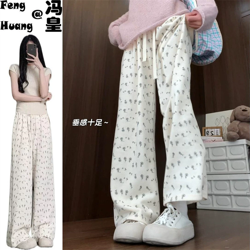 Спортивные брюки с цветочным дизайном для женщин, весна и лето 2025, новые прямые брюки с высокой талией, модные свободные спортивные штаны для похудения