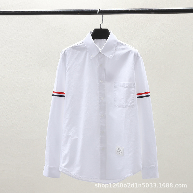 Tb Shirt with Double Sleeve Webbing, Tb Men's Spring and Autumn Stylish Workwear, Unisex High-Quality Slim-Fit Top