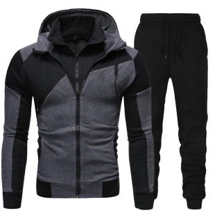 Cross-border hoodie stitching zipper sweater pants suit Amazon casual sports long sleeve sweater pants