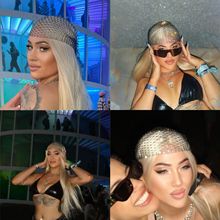 渔网帽透视遮脸网格头巾镶钻弹力帽子女定制厂家款夜店必备闪钻