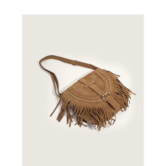 CHARHP & KEJNT Tassel Bag Handmade Suede Saddle Bag Retro All-match Ethnic Style Single Shoulder Crossbody Bag
