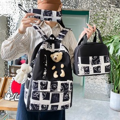 New large-capacity schoolbag for primary and secondary school students, female cute bear backpack, lunch box, three-piece set, travel backpack, cross-border
