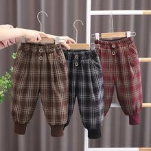 男童新款冬季加绒棉裤宝宝加厚保暖裤一条过冬长裤婴儿童格子裤潮