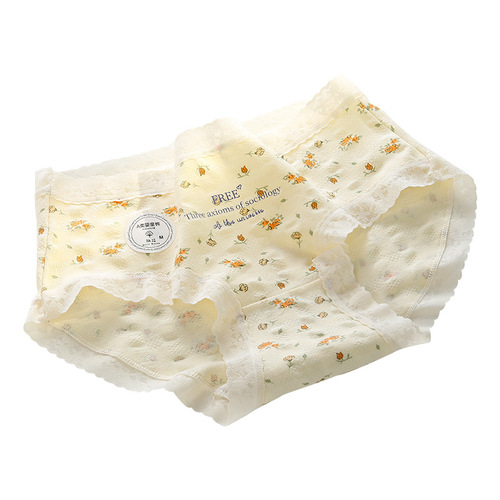 7A Antibacterial Cotton Pastoral Floral Women's Underwear Mid-waist Skin-friendly Non-Stick-Up Butt Antibacterial Pure Cotton Crotch Girl's Underwear