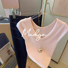 純欲風ピンクvネック氷糸ニット半袖tシャツ女性夏2025新型優しい初恋小飛袖上着