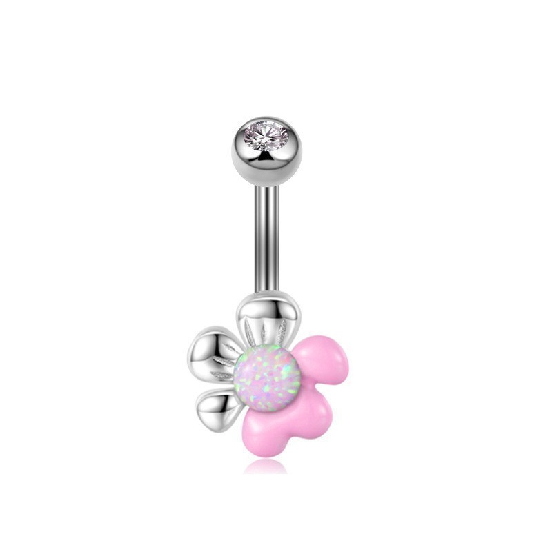 Zirconia Stainless Steel Belly Button Ring Fruit Pink Series_voghion.com