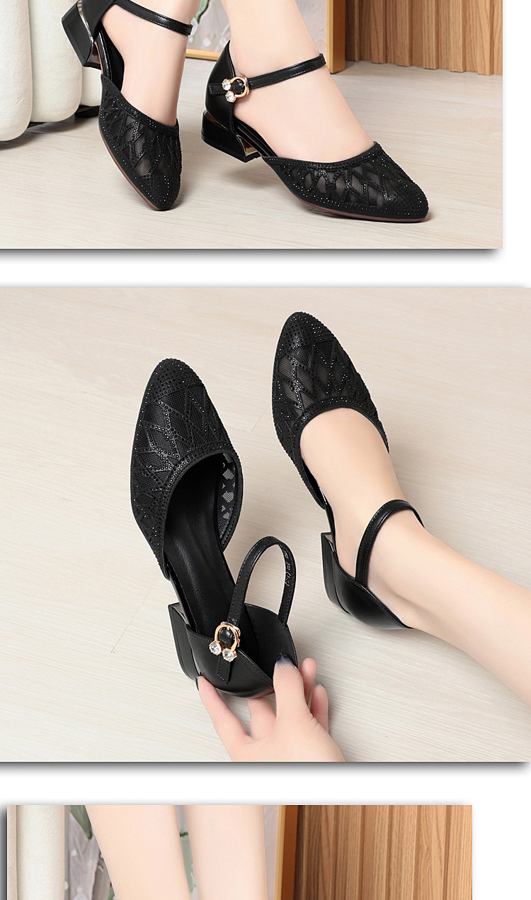 Giày cao gót nữ mũi kín gót vuông ổn định, da lưới thoáng khí, đế cao 6 cm — màu đen chi tiết 7