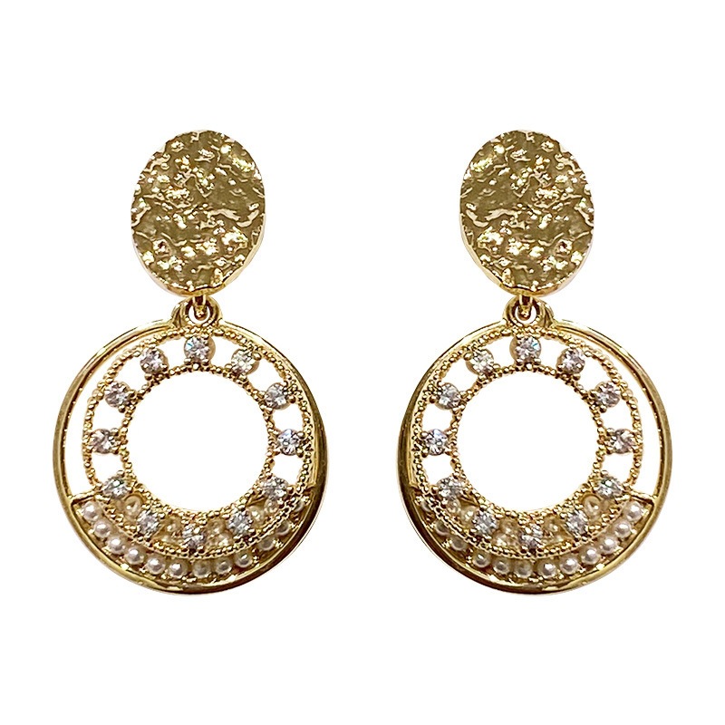Fashion Hollow Geometric Double Circle Inlaid Zircon Trendy Metal Drop Earrings display picture 3