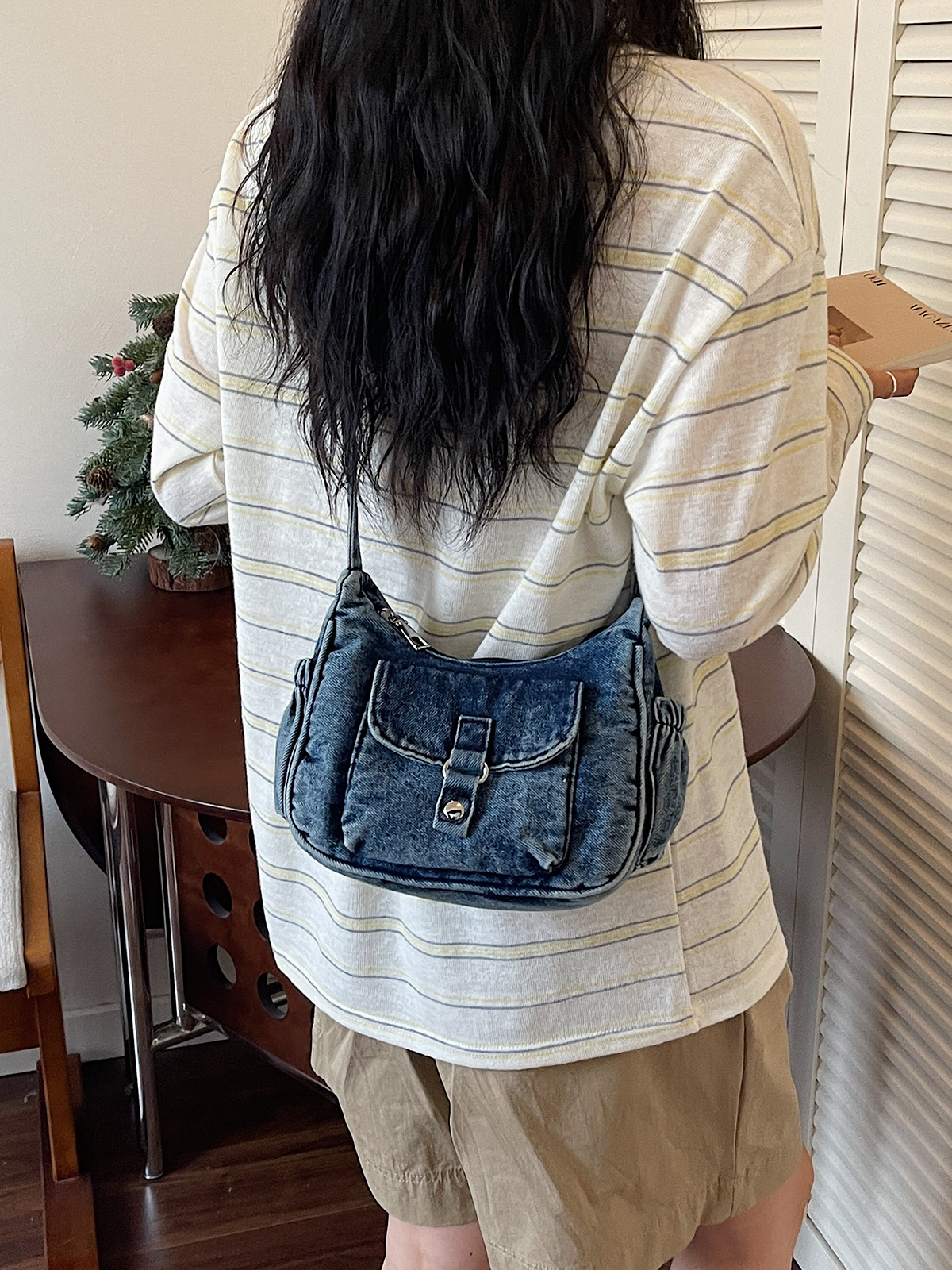 Bolso de denim de gran capacidad para mujeres 2026 nueva tendencia transfronteriza de hombro mochila de mujer viaje ocio bolsa de mano image 4