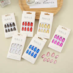 歐美款電鍍穿戴甲假指甲成品批發尖頭純色穿戴美甲批發