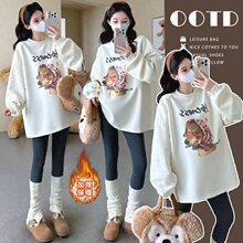 孕妇装上衣秋冬装2025新款加绒加厚卫衣中长款宽松大码冬季套装女