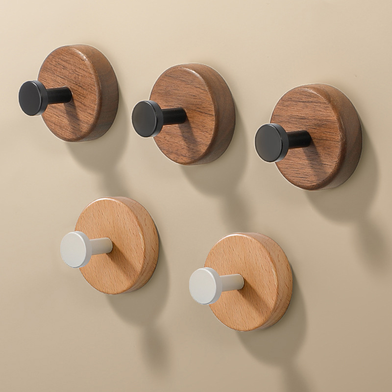 Gancho de ropa de madera negra de nuez no perforado detrás de la puerta de la pared del armario de vestíbulo de la pared del gancho adhesivo de ropa de pintura