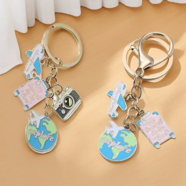 Cross-border New Fashion Tour Enamel Keychain Suitcase Aircraft Earth Keychain Accessories Trendy Accessories