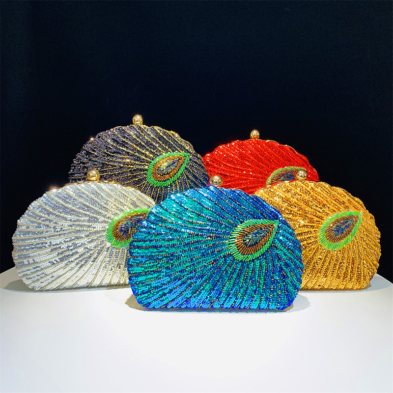 Chaozhou Hengmei handbag fashion evening bag women's handmade shell Peacock beaded bag banquet bag
