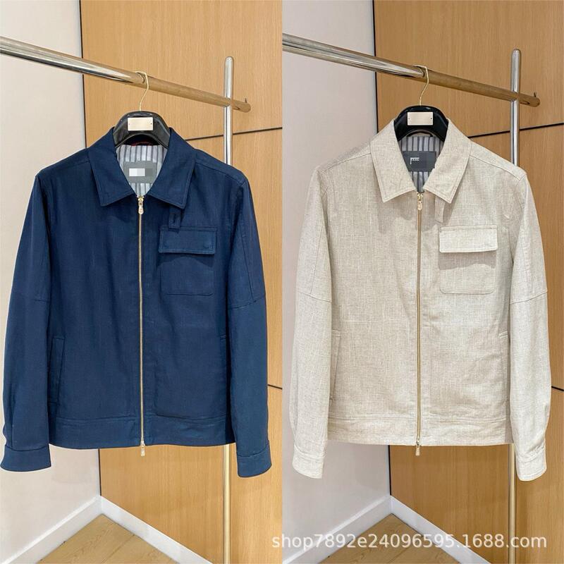 Bc Spring and Autumn New Linen Cotton Blend Old Money Style Men's Thin Simple Casual Turn-Down Collar Short Jacket Coat for Men