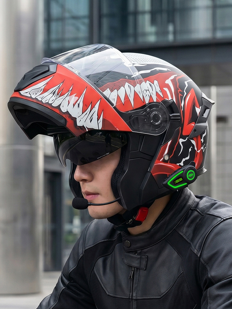 Bluetooth Electric Motorcycle Helmet for Men and Women, Full-Face Helmet for All Seasons, Safety Helmet, Flip-Up Helmet, Foreign Trade Wholesale