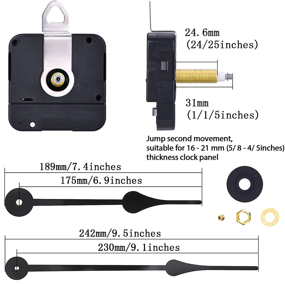 HR1688 gran torque de movimiento con 23cm de largo 2067 metal aguja división de tiempo grande accesorios de reloj de pared reloj movimiento
