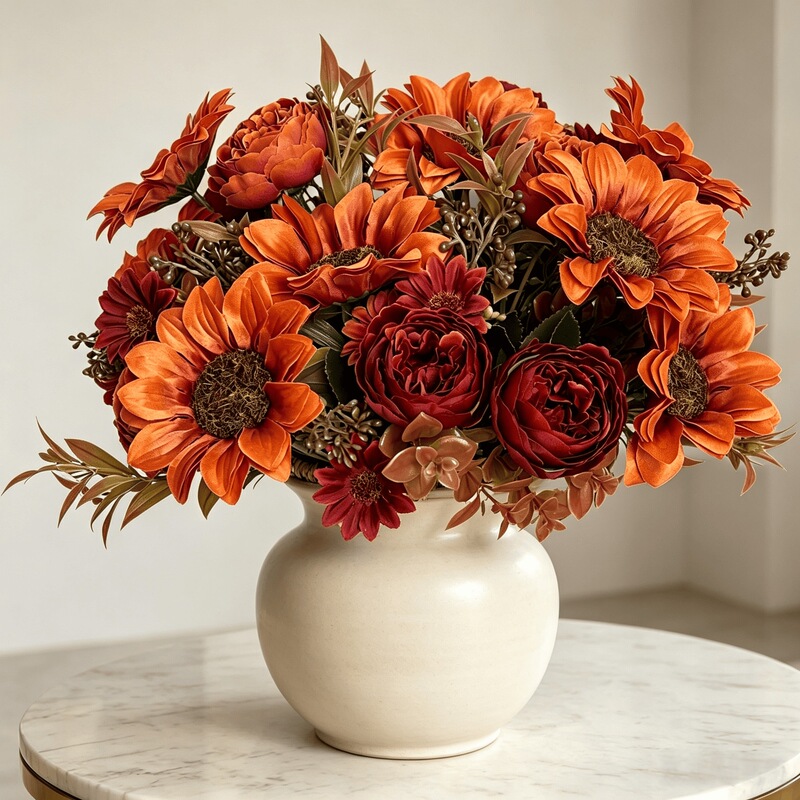 Autumn-colored artificial flowers, sunflowers, peonies, home decorations, European-style sunflowers, living room floral arrangements, artificial flower ornaments