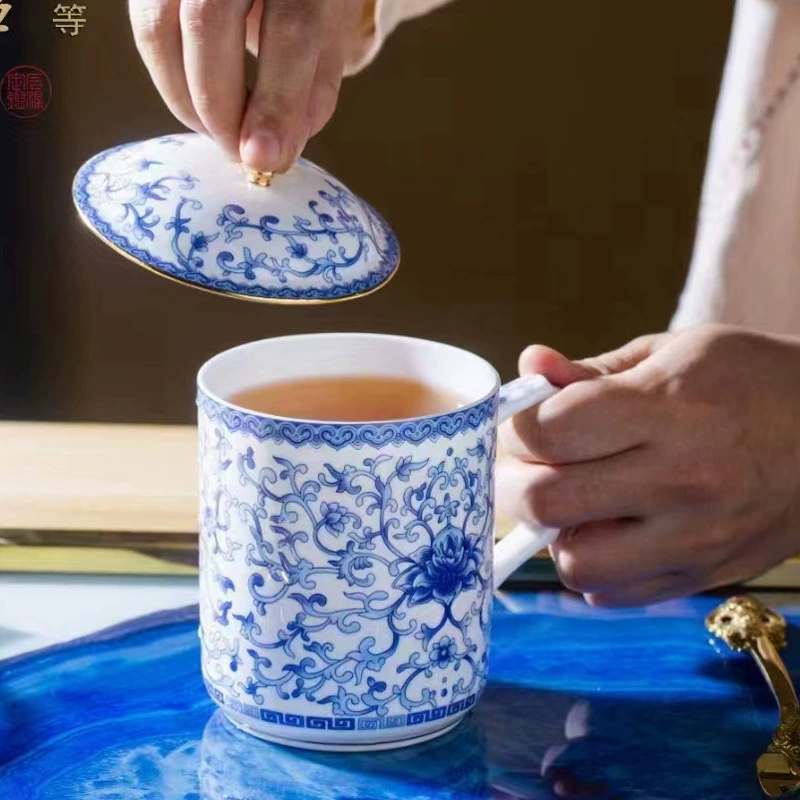 BRICS meeting blue and white enamel meeting cup office cup enamel tea cup Jingdezhen high temperature ceramics