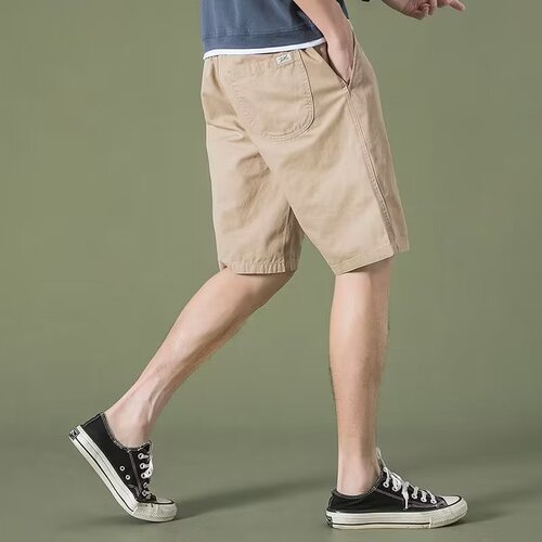 Men's Summer Casual Loose Five-Finger Straight Leg Middle Pants Gray Beach Shorts