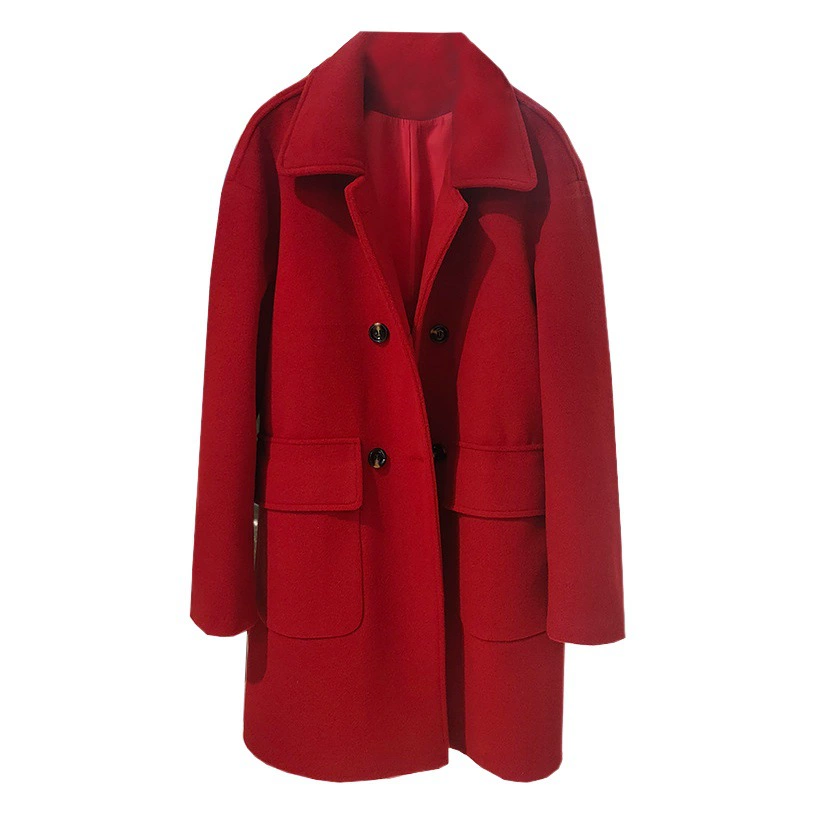 [Готовый запас] Осенне-зимняя модная шерстяная верхняя одежда большого размера для полных девушек, свободная и тонкая шерстяная верхняя одежда средней длины.