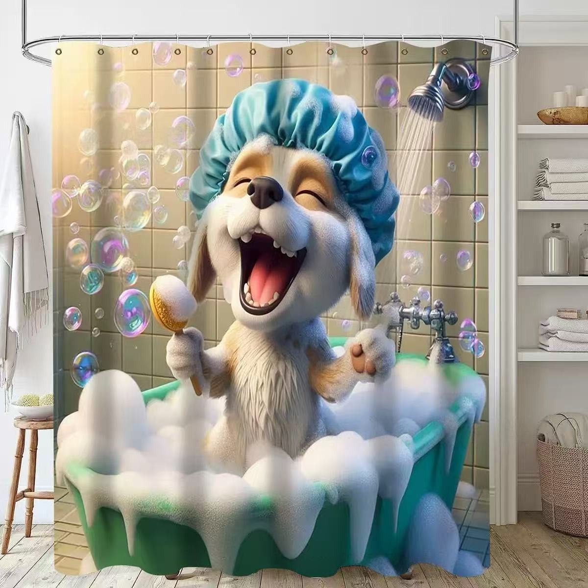 Divertida cortina de baño valiente gato sostiene tridente flecha montar tiburones en las olas ballenas gatos cortina de baño conjunto baño