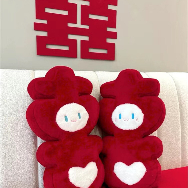 Xiaohongshuの人気の結婚式のベッド人形ぬいぐるみ枕新婚の結婚式の部屋のペアベッドギフト装飾|undefined