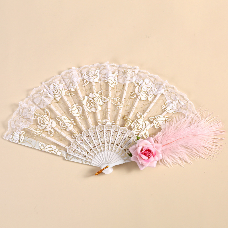 Ventilador de encaje de estilo de palacio retro magnífico abanico plegable de rosa europea retro fiesta de té oscuro espectáculo de manga accesorios para fotos