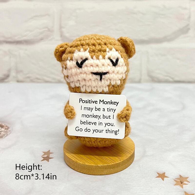 Cross-border Explosions Cartoon Monkey Holding Card Series Positive Energy Pure Handmade Crochet Finished Inspirational Decompression Wool Doll