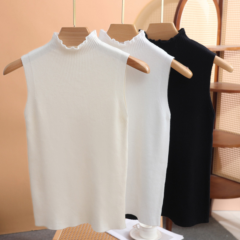 Lacy Collar Base Vest Women's French Half-high Collar Knitted Sleeveless Inner Waistcoat Base Shirt with Suit