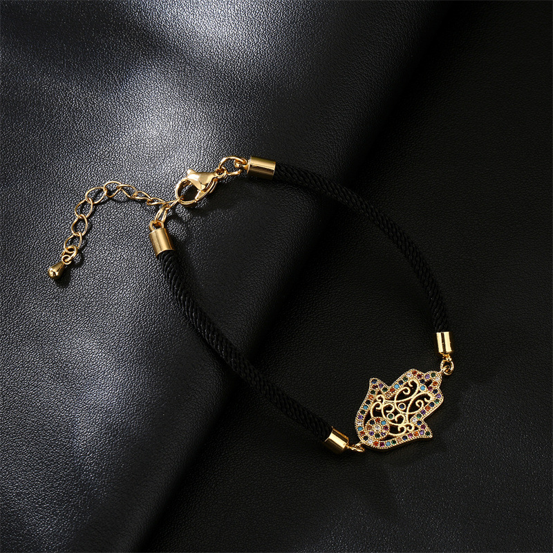 13g Weight Zircon Inlay Material Bracelets Classification Daily Occasion Copper Material Palm Pattern Women'S Gender Plating Design Fashion Style Fashion Palm Copper Bracelets Plating Zircon Copper Bracelets 9
