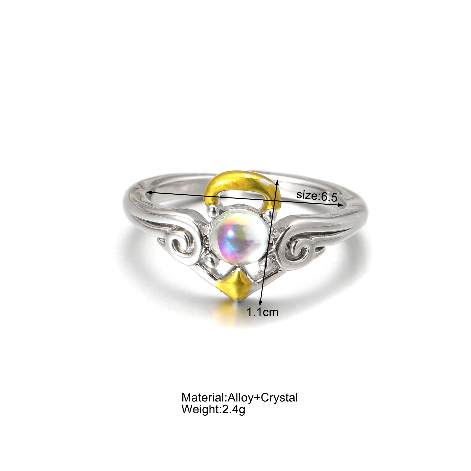 10g Weight Moonstone Inlay Material Open Ring Classification Adjustable Ring Size Cute Angel Wings Moonstone Alloy Wholesale Open Ring