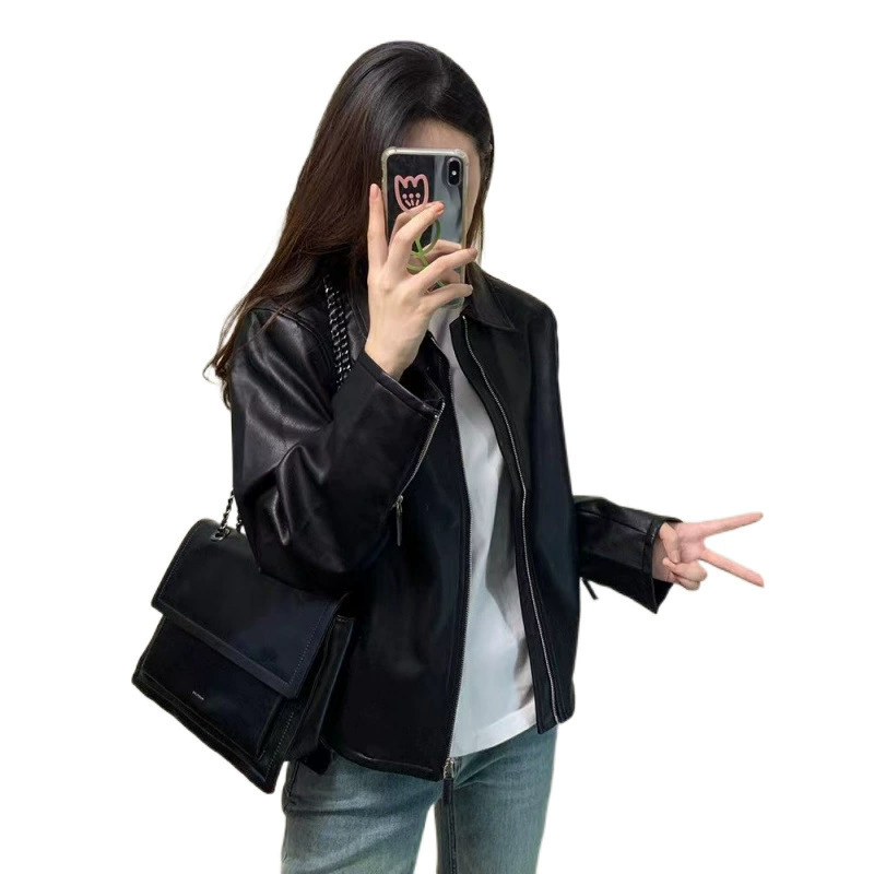 Autumn black short jacket, high-end, for teenagers
