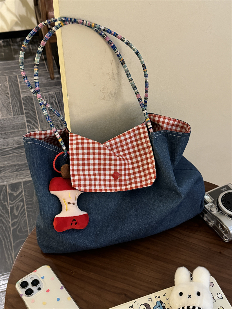 Denim colorful rope large shoulder bag [no accessories]