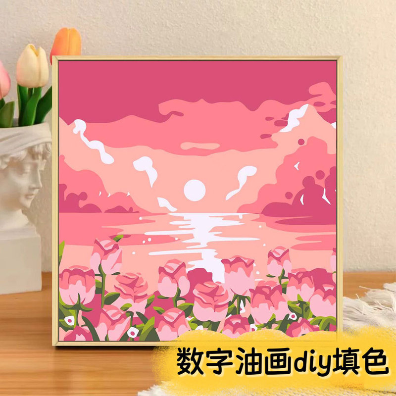 Sunflower Scenery DIY Digital Oil Painting Hand-Painted Digital Painting Scenery Coloring Painting Oil Painting Tabletop Decoration