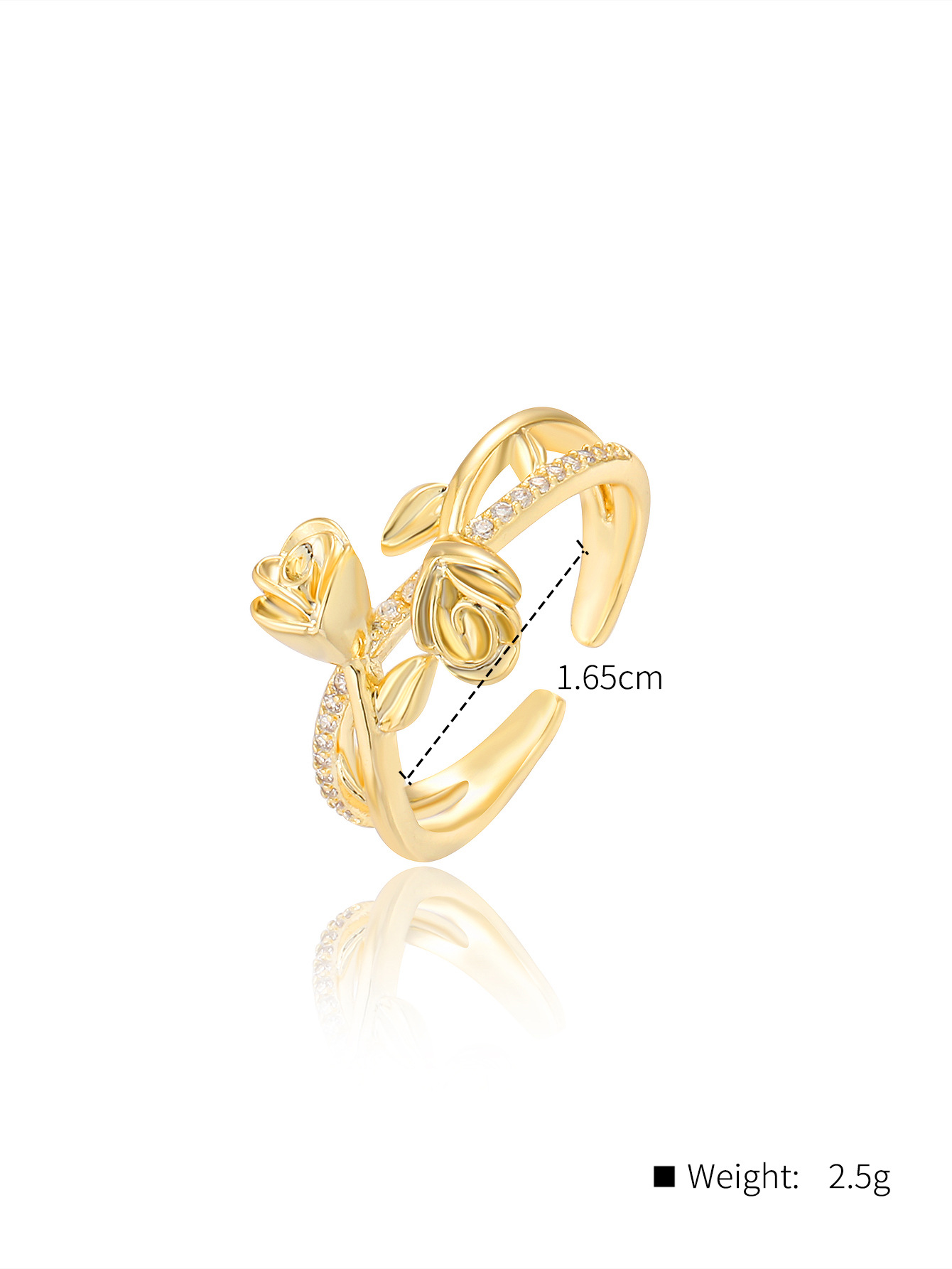 2022 Valentine's Day Copper Plated 18k Gold Rose Inlaid Zircon Ring display picture 2