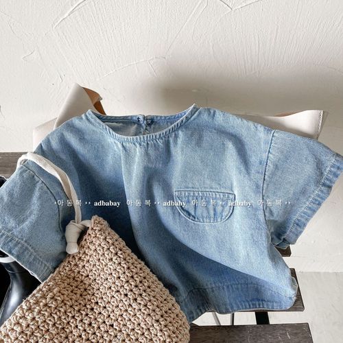 2024 Children's Clothing Summer New Products Girls Summer Clothes Korean Style Denim Short Sleeve Shirt 122215