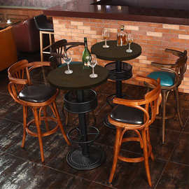 现代简约高吧椅旋转高脚凳吧台桌美式乡村酒吧实木家用小户型吧台