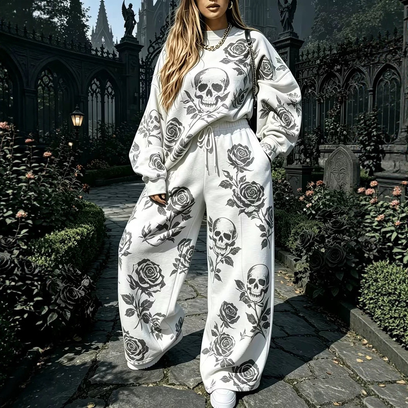 Cross-border new Halloween autumn women's 3D digital print casual wide-leg pants with pockets Cross-border new Halloween autumn women's 3D digital print casual wide-leg pants with pockets
