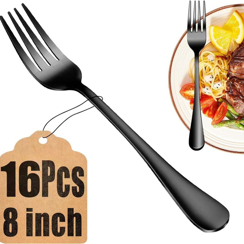 16 Pieces Black Dinner Fork Set, Food Grade Stainless Steel Silverware Fork, Cutlery Fork