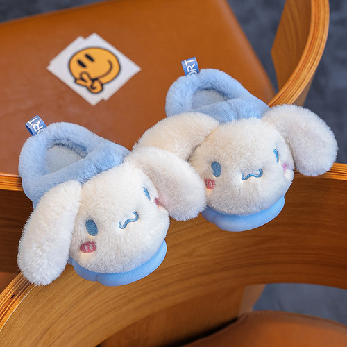Children's Cotton Slippers for Autumn and Winter, Cartoon Style, for Big Kids and Toddlers, Cute and Parent-Child Home Slippers, Non-Slip and Warm, Fluffy Shoes