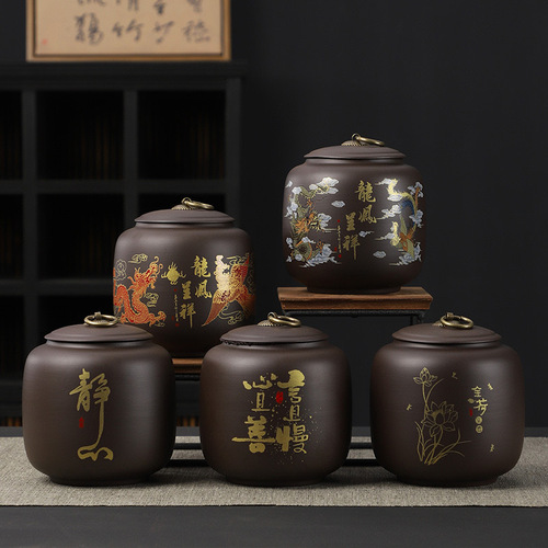 Ceramic purple sand tea cans moisture-proof sealed cans household retro scented tea storage cans tea warehouse storage cans manufacturer wholesale
